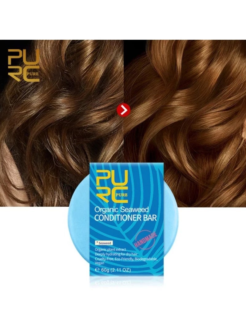 PURC 60g Organic Seaweed Conditioner Bar Deeply Moisturizing Hydrating Conditioner Bar for Dry and Damaged Hair Natural Plant Extracts Ingredients Conditioner Bar for Nourishing and Shine - Image 2
