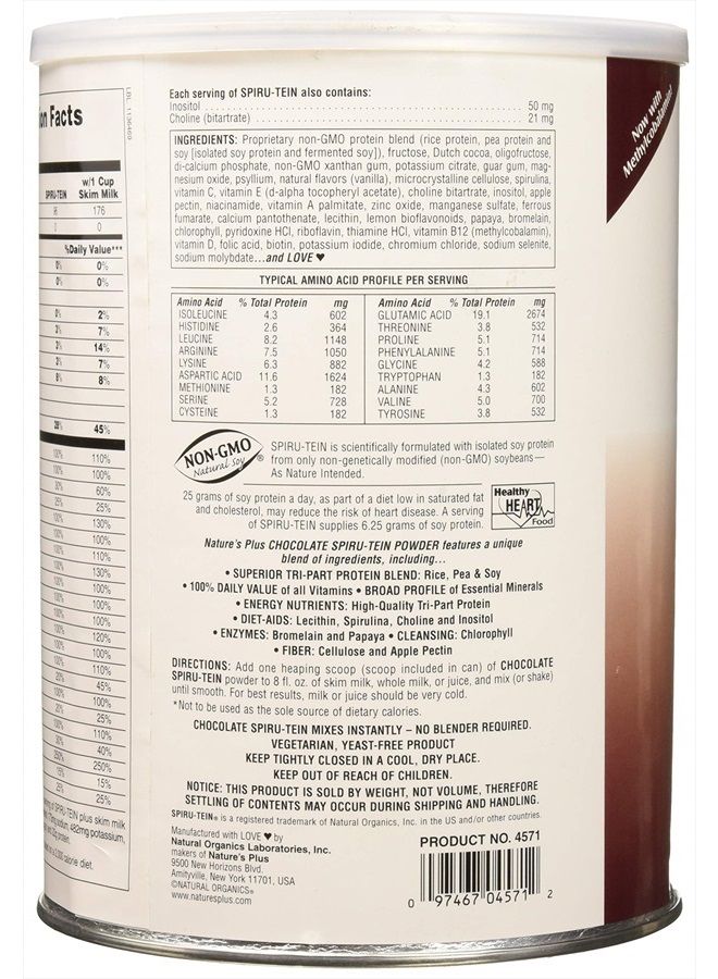 Nature's Plus NaturesPlus SPIRU-TEIN Shake - Chocolate - 2.1 lbs, Spirulina Protein Powder - Plant Based Meal Replacement, Vitamins & Minerals for Energy - Vegetarian, Gluten-Free - 34 Servings - Image 2
