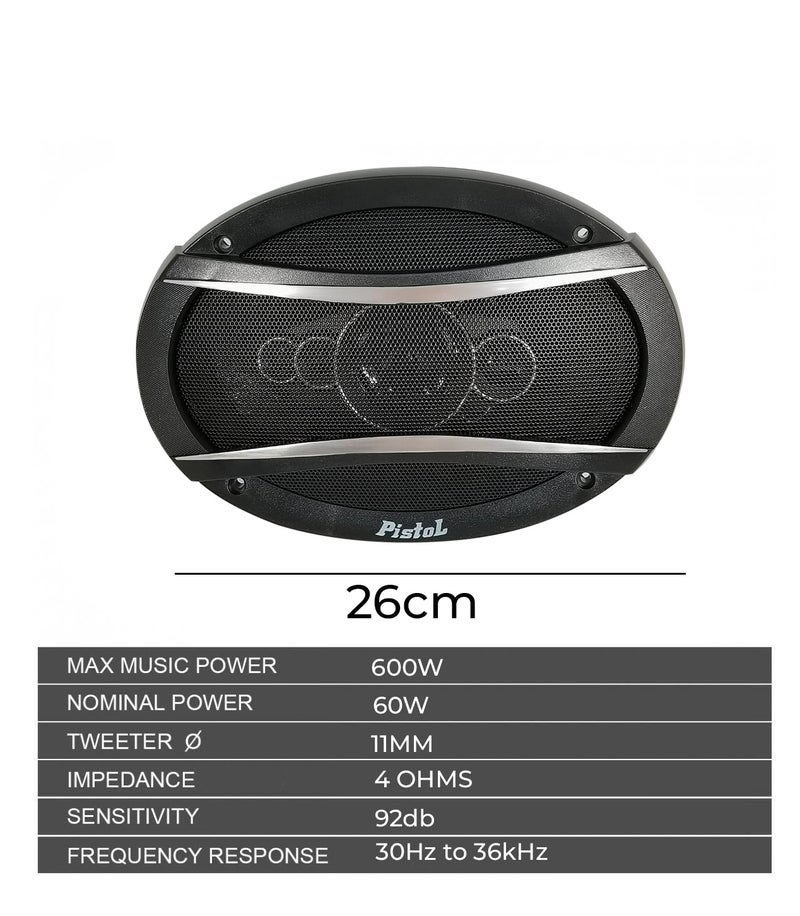 بيستول مكبر صوت للسيارة مقاس 6×9 بوصة، بقدرة 600 واط، محوري خماسي الاتجاهات (5-Way Coaxial) طراز TS-A6995S؛ مكبر صوت عالي القدرة مخصص لأبواب السيارة بمقاومة 4 أوم، يوفر نظام صوت ستيريو كامل النطاق مع صوت جهير عميق ونغمات حادة واضحة. - Image 4