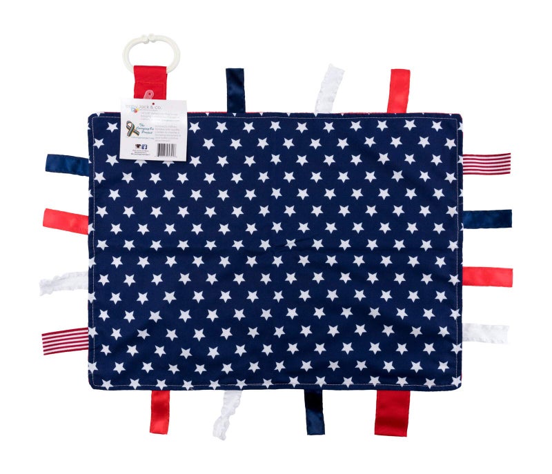 The Learning Lovey Baby Sensory Security Teething Closed Ribbon Tag Lovey Blanket with Minky Dot Fabric 14X18 American Flag