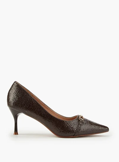 Flora Bella By Shoexpress Textured Slip-On Pumps with Stiletto Heels