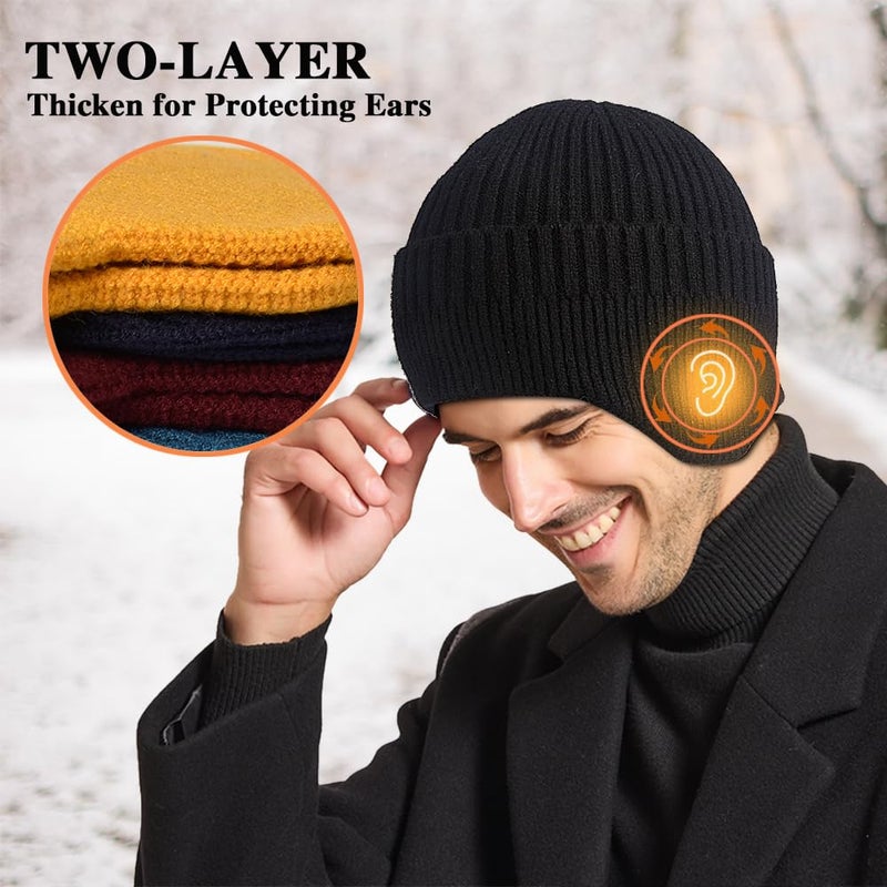 Heniho 2pcs Winter Beanies with Ear Flaps for Men Women, Warm Knit Earflaps Cap Thick Hats, A - Image 4