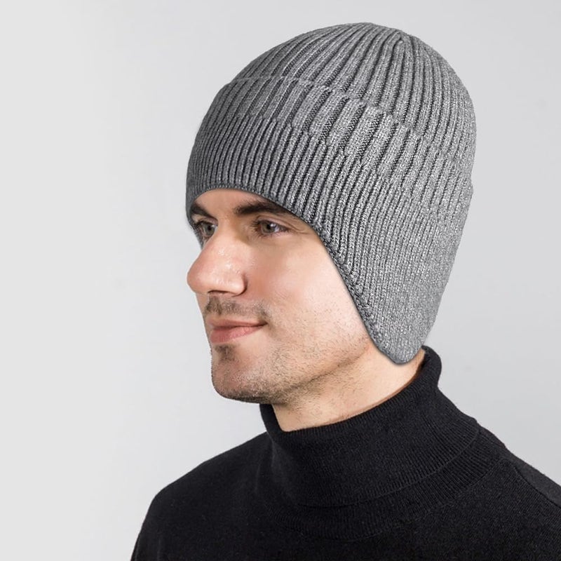 Heniho 2pcs Winter Beanies with Ear Flaps for Men Women, Warm Knit Earflaps Cap Thick Hats, A - Image 5