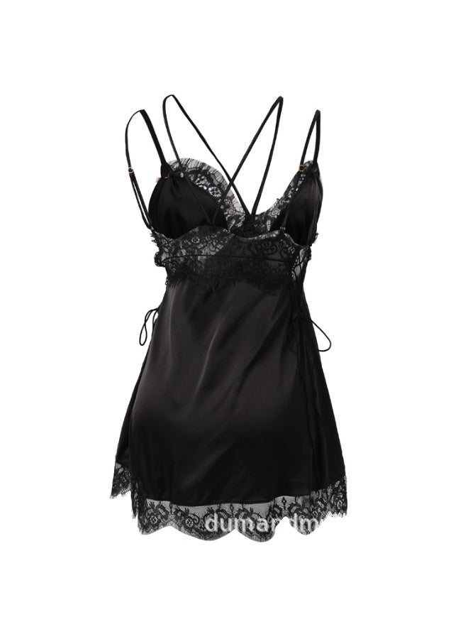 Silk Satin Cami Nightdress with Lace Trim, Deep V-Neck Backless Lingerie Slip Dress, Soft Breathable Sleepwear for Women - Image 2