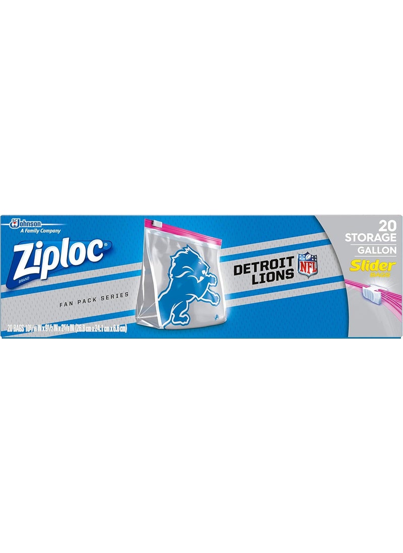 Ziploc Ziploc Slider Storage Gallon Bag Great for Grabandgo Snacking Tailgating or homegating 20 Count NFL Detroit Lions  - Image 1