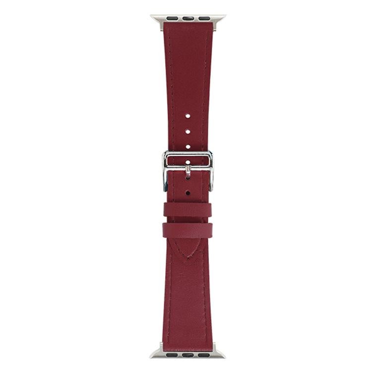 For Apple Watch 38 / 40 / 41 / S11 42mm xDfind Silver Buckle Cowhide Texture Vegan Leather Watch Band(Wine Red)