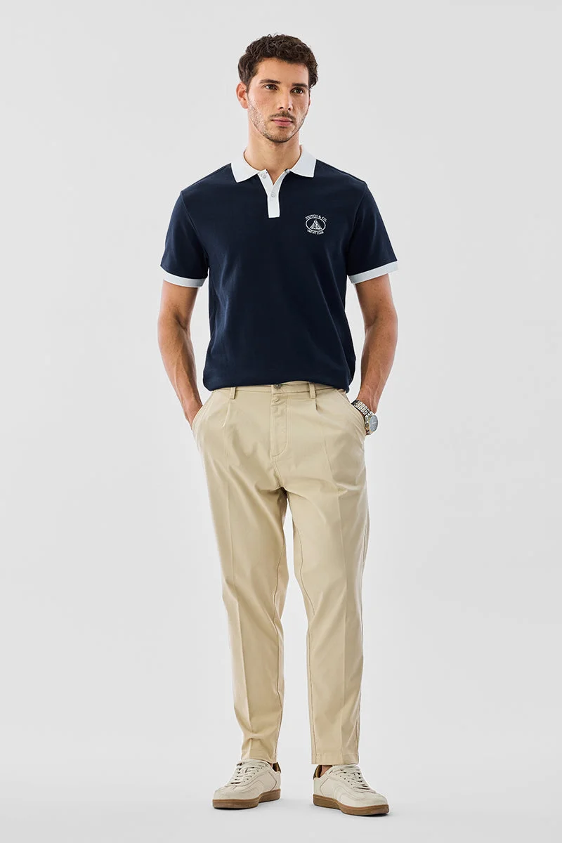 سنيتش Beige Solid Tapered Casual Chinos