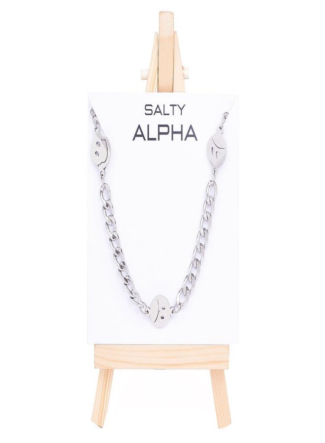 SALTY ALPHA سلسلة سالتي ألفا للرجال، مصنوعة من الفولاذ المقاوم للصدأ المقاوم للصدأ، قابلة للعكس، مرصعة بأحجار مزاجية | قلادة أنيقة | مريحة وتدوم طويلاً | مجوهرات بسيطة | سلسلة قلادة متينة | هدية مثالية للزواج، أعياد الميلاد، وعيد الحب - Image 3