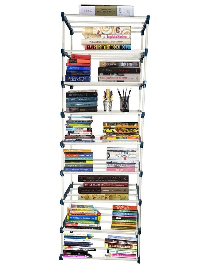 DEMARK 9 Layer Plastic Book Shelf Tall Narrow Storage Rack for Kids and Adults Modern Bookshelf Unit for Nursery, School, Home, and Office, Floor Mount Open - Image 1