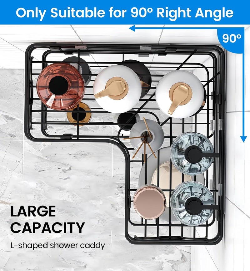 AMINAC Corner Shower Caddy 5-Pack, 3-Tier Bathroom Shelf with 2 Hanging Boxes & 6 Removable Hooks, 22LB Heavy-Duty Bath Storage for Shower, Kitchen, Dorm, Black - Image 3