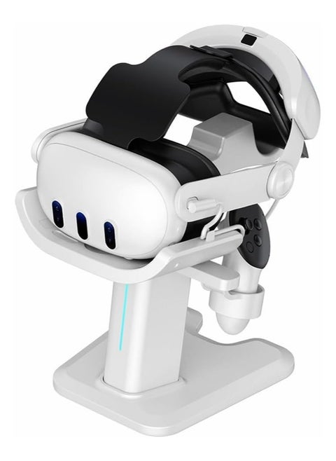 For Meta Quest 3S/ Quest 3 Headset Charging Dock, VR Display Stand Accessories Compatible with Meta Quest 3 VR Headset and Touch Controllers, Station Holder Base with LED Light, White