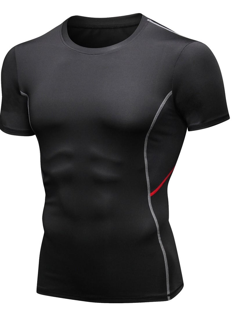 Loquat Men Quick Dry Breathable Elastic T-Shirt Black/Red  - Image 1