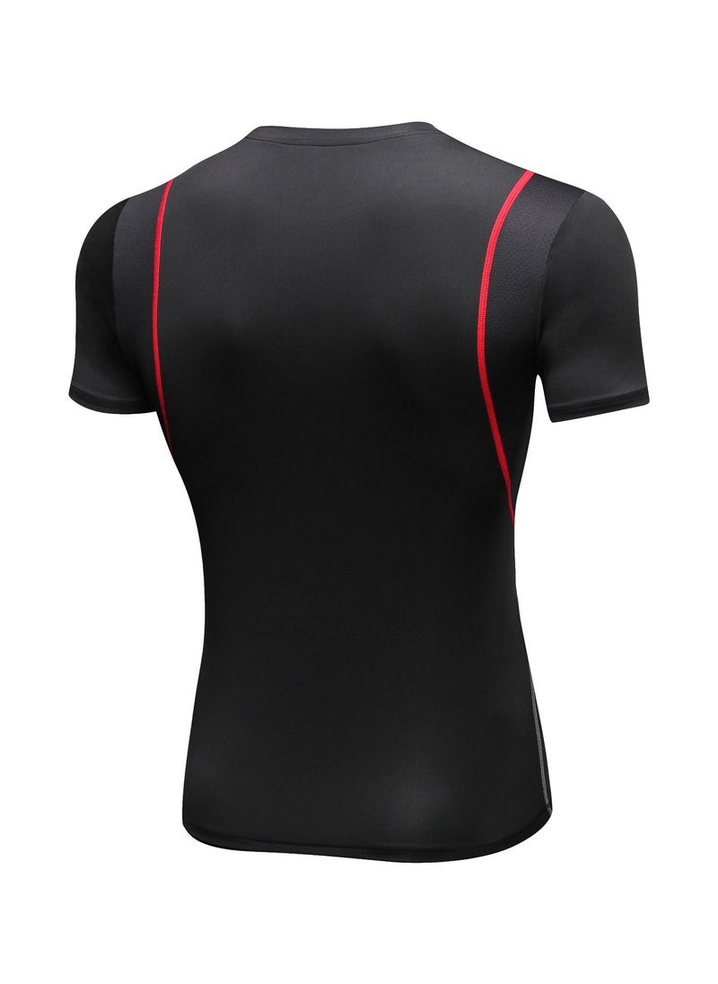 Loquat Men Quick Dry Breathable Elastic T-Shirt Black/Red  - Image 2