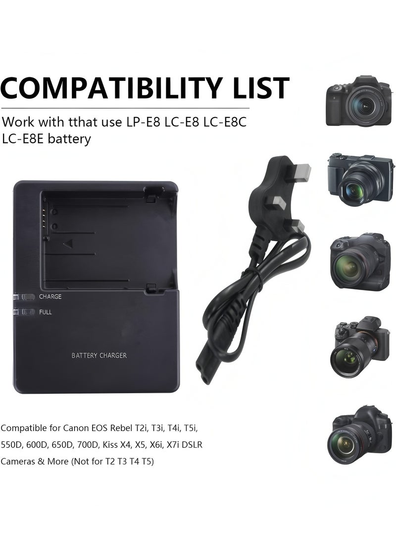 فليفيو شاحن بطارية سريع LC-E8 متوافق مع بطارية LC-E8 LP-E8 لكاميرات Canon EOS Rebel T2i T3i T4i T5i 550D 600D 650D 700D X4 X5 X6 X6i X7i، غير مخصص لكاميرات Rebel T2 وT3 وT4 وT5 - Image 3