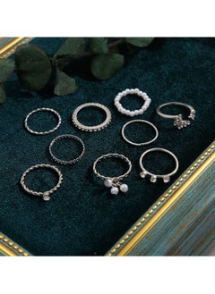 Huitich 9 Pcs Elegant Silver Ring Set  Alloy, Crystal & Pearl  - Image 4