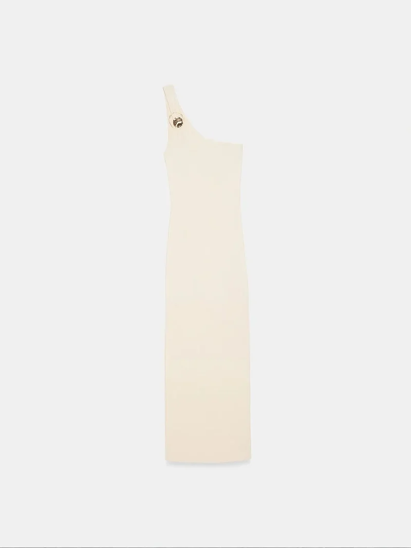 DILVIN Asymmetrical One-Shoulder Ribbed Midi Dress