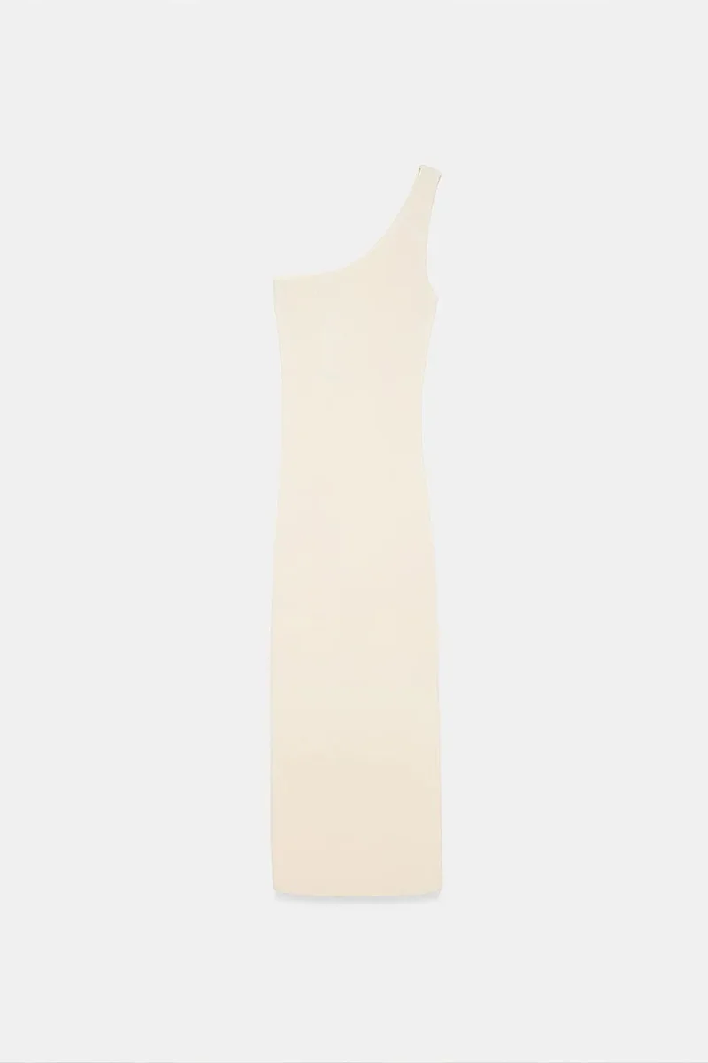 Dilvin Dusty White DILVIN Asymmetrical One-Shoulder Ribbed Midi Dress for Women | Best Price UAE