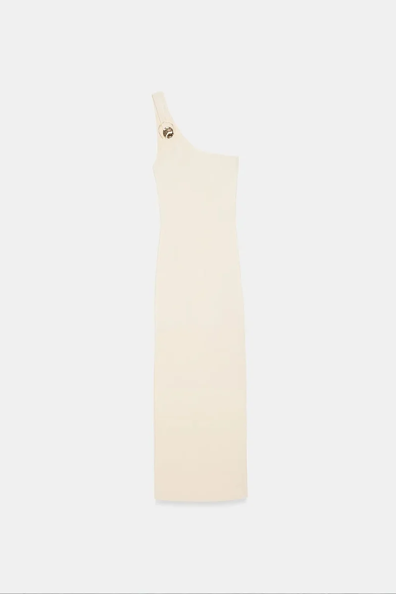 DILVIN Asymmetrical One-Shoulder Ribbed Midi Dress