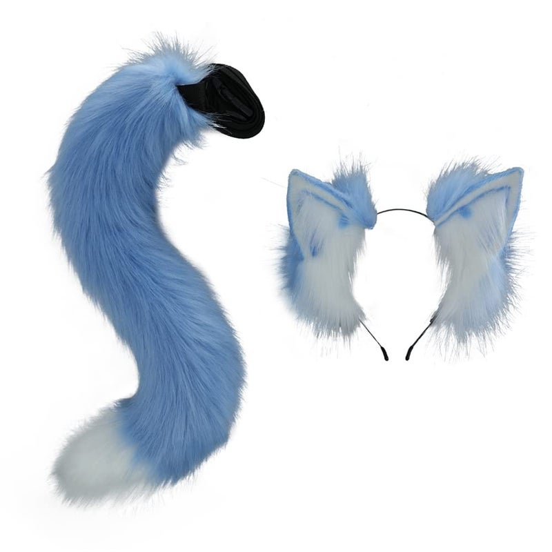 VIGVAN Animal Cosplay Wolf Ears and Tail, Fox Cat Raccoon Ear and Tail (Blue) - Image 5