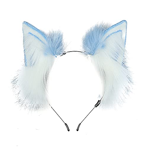 VIGVAN Animal Cosplay Wolf Ears and Tail, Fox Cat Raccoon Ear and Tail (Blue) - Image 2