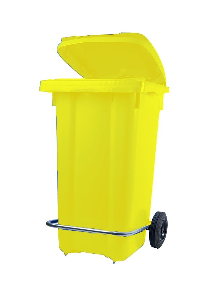 Heavy Duty Plastic Garbage Bin 80 Litre with Wheel and Pedal -Kitchen and Outdoor Recycle Trash Can, Large Industrial Waste Bin (YELLOW)