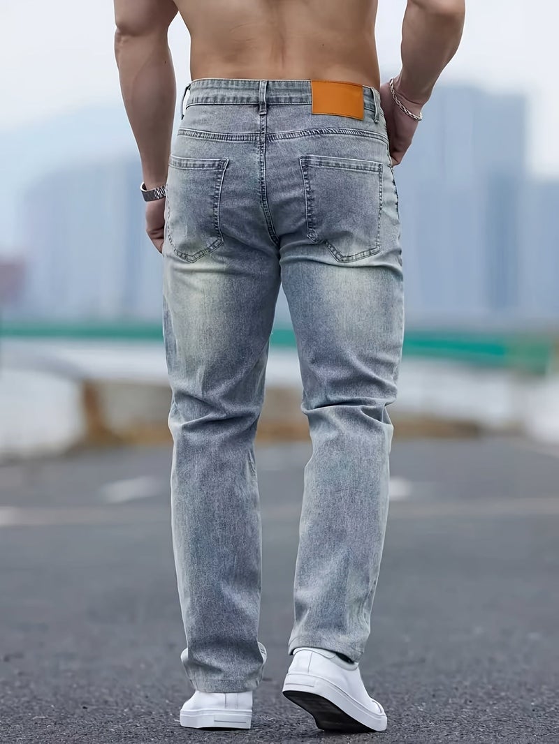 Men's Stretch Comfort Denim Straight-Leg Pants in Sea Blue, Simple and Slimming, Suitable for All Seasons - Image 4