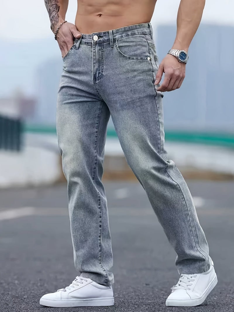Men's Stretch Comfort Denim Straight-Leg Pants in Sea Blue, Simple and Slimming, Suitable for All Seasons - Image 5