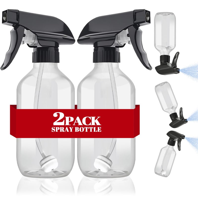 AMORIX Plastic Spray Bottles 2 Pack 360Â° Water Spray Bottle for Cleaning 10 oz/300 ml Upside Down Spray Bottle Small Mister Squirt Bottle with Adjustable Nozzle for Hair, Cooking, Plant, Pet - Image 1