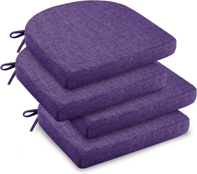 INDOOR CHAIR CUSHIONS FOR DINING CHAIRS SOFT AND COMFORTABLE TEXTURED FOAM KITCHEN CHAIR PADS WITH TIES AND NONSLIP BACKING 16 X 16 X 2 PURPLE 4 PACK
