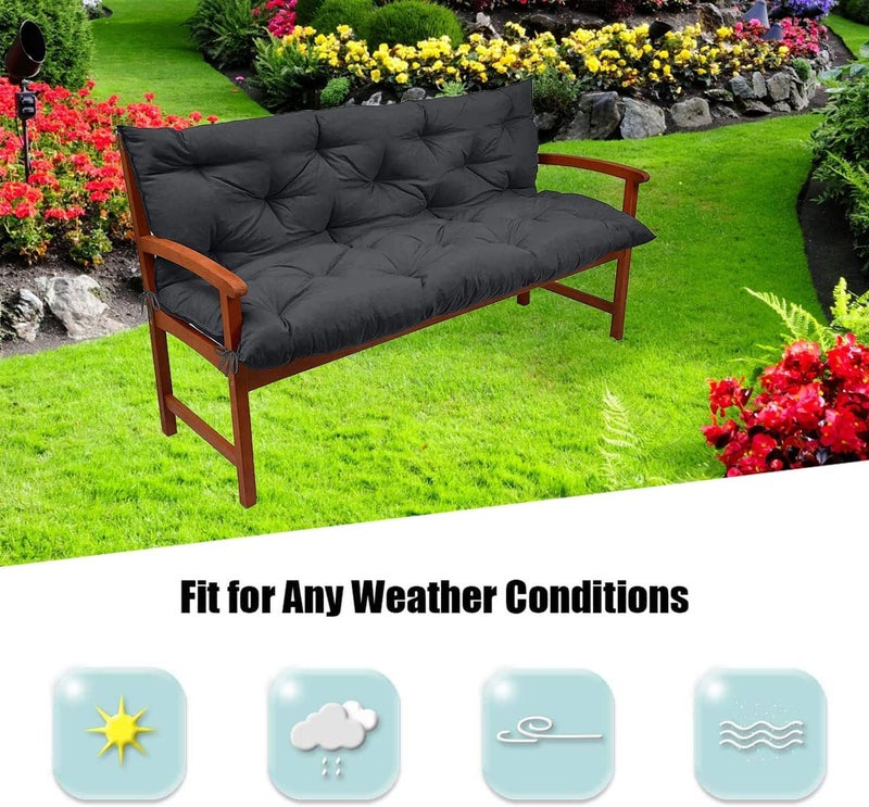 H B MSALA (DEVICE) وسادة مقاعد خارجية من القطن مع مسند ظهر، وسائد أرجوحة سميكة بديلة لمقاعد 2/3، وسائد أرجوحة خارجية (40 × 40 بوصة، رمادي) - Image 3