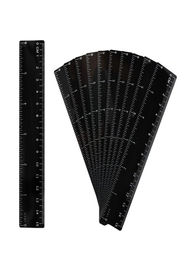 AIEX 10 Pack Plastic Ruler Kit - 15cm/6inch Straight Ruler Measuring Tool for Student, School, Office (Black) - Image 1