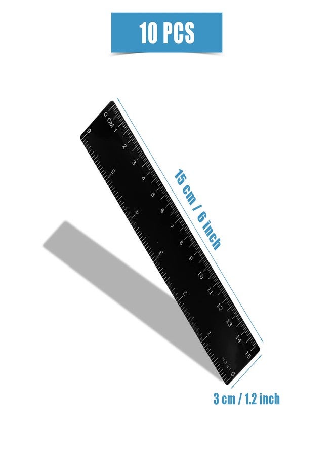 AIEX 10 Pack Plastic Ruler Kit - 15cm/6inch Straight Ruler Measuring Tool for Student, School, Office (Black) - Image 2