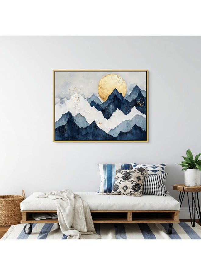 Art Decor Art Decor Framed Canvas Wall Art of Blue and Gold Mountain Landscape Art Print Wall Decor for Home Office Living Room Bedroom Gifting  - Image 3