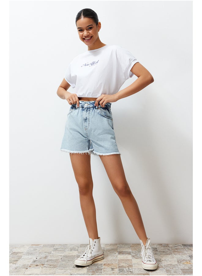 trendyol Light Blue Elastic Waist Denim Shorts & Bermuda TWOSS24SR00057  - Image 2