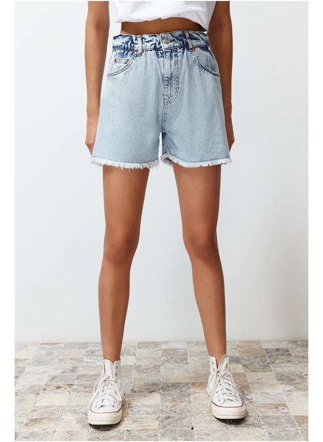 trendyol Light Blue Elastic Waist Denim Shorts & Bermuda TWOSS24SR00057  - Image 5