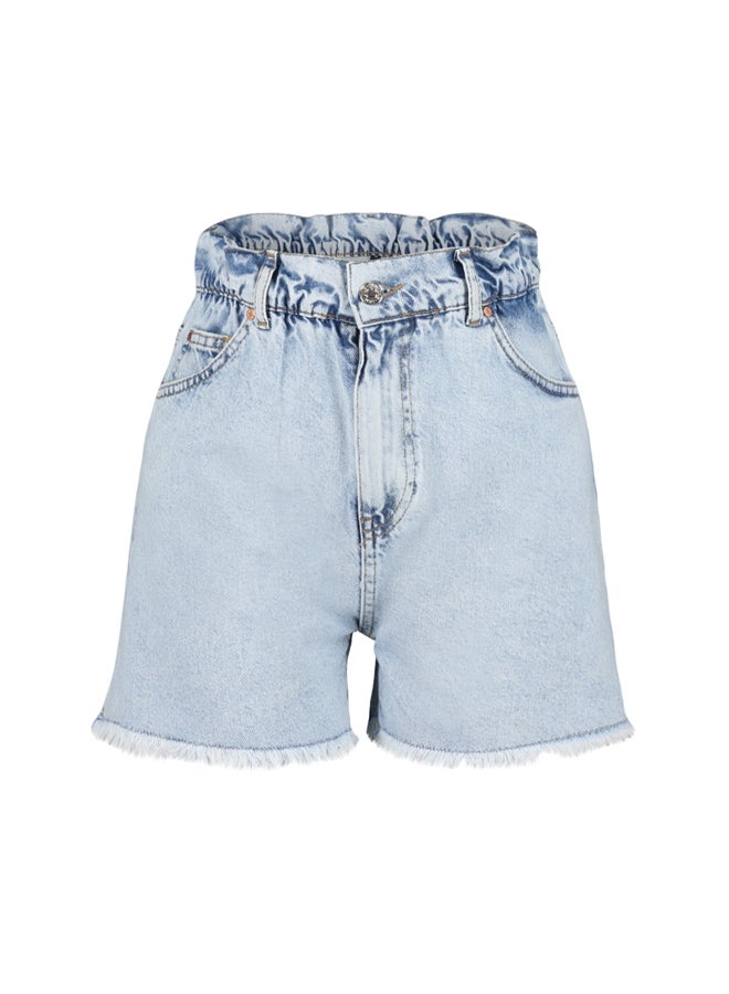 Light Blue Elastic Waist Denim Shorts & Bermuda TWOSS24SR00057