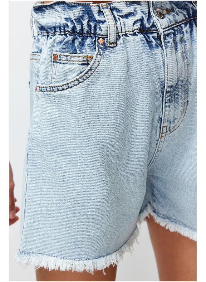 trendyol Light Blue Elastic Waist Denim Shorts & Bermuda TWOSS24SR00057  - Image 4