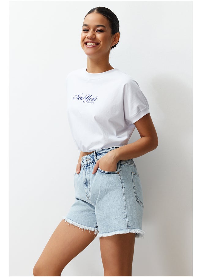 trendyol Light Blue Elastic Waist Denim Shorts & Bermuda TWOSS24SR00057  - Image 1