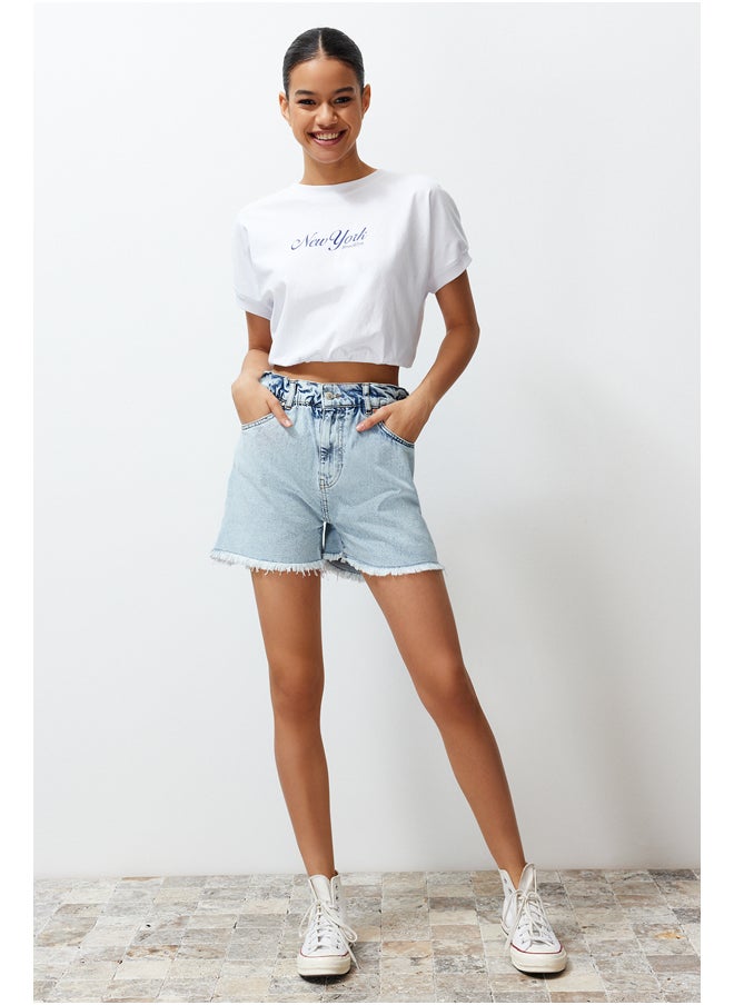 trendyol Light Blue Elastic Waist Denim Shorts & Bermuda TWOSS24SR00057  - Image 3
