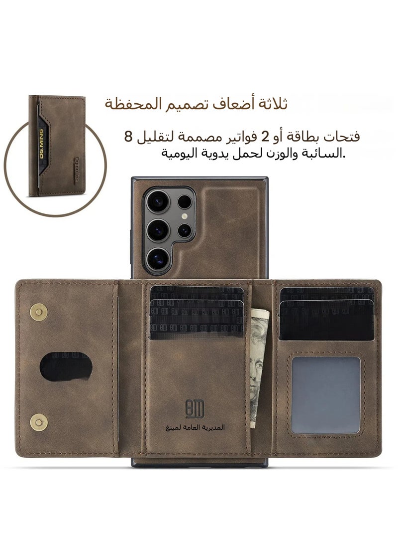 Samsung S25Ultra Wallet Case Premium Leather Phone Case Back Cover Magnetic Detachable With Tri-Fold Wallet Card Holder Pocket - Image 4