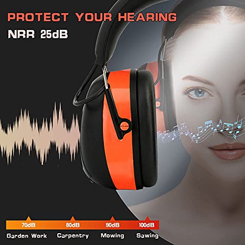 PROHEAR 027 AM FM Radio Headphones with Digital Display, 25dB NRR, Safety Ear Protection Earmuffs for Mowing, Snowblowing, Construction, Work Shops - Orange - Image 5