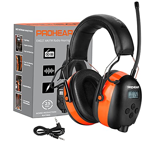 PROHEAR 027 AM FM Radio Headphones with Digital Display, 25dB NRR, Safety Ear Protection Earmuffs for Mowing, Snowblowing, Construction, Work Shops - Orange - Image 1