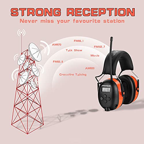 PROHEAR 027 AM FM Radio Headphones with Digital Display, 25dB NRR, Safety Ear Protection Earmuffs for Mowing, Snowblowing, Construction, Work Shops - Orange - Image 3