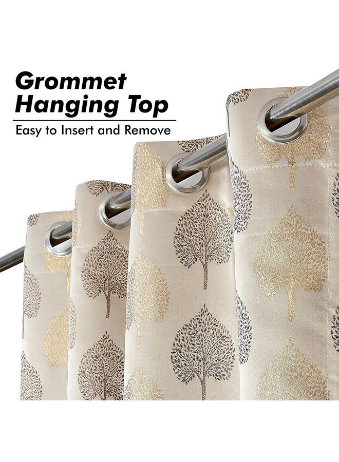 Yellow Weaves Yellow Weaves Rich Jacquard Fabric Semi Sheer Grommet Curtains For Long Door, Lilac Leaf, 8 Feet, Pack Of 2, Beige Brown - Image 4