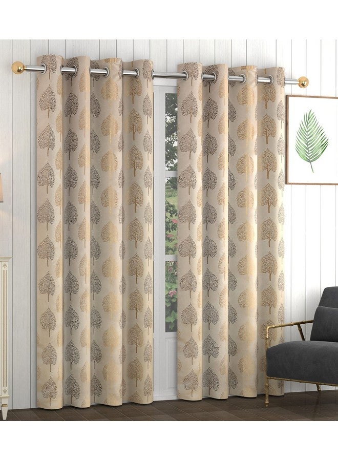 Yellow Weaves Yellow Weaves Rich Jacquard Fabric Semi Sheer Grommet Curtains For Long Door, Lilac Leaf, 8 Feet, Pack Of 2, Beige Brown - Image 1