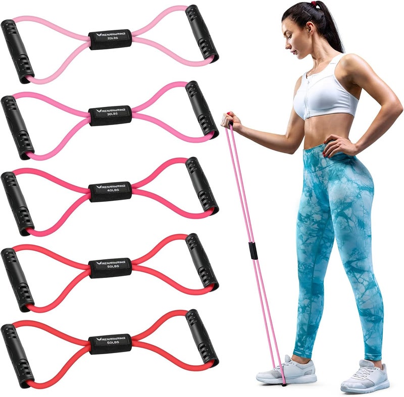 RENRANRING Figure 8 Fitness Resistance Bands with Handles - Exercise Tube Band Set of 3 for Arm and Shoulder Stretch, Rope 8 Word Elastic for Women and Men - Image 1