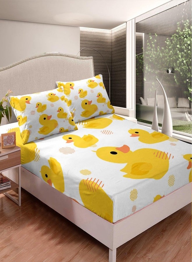 Erosebridal Cartoon Duck Bed Sheetsfor Kids Boys Girls,Kawaii Yellow Duck Fitted Sheet,Cute Hand Drawn Duck Bedding Set Twin,Lovely Farmhouse Animal Bed Cover + 1 Pillowcase,no Flat Sheet - Image 3