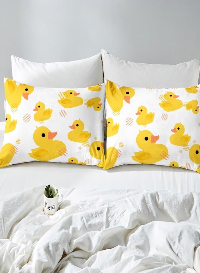 Erosebridal Cartoon Duck Bed Sheetsfor Kids Boys Girls,Kawaii Yellow Duck Fitted Sheet,Cute Hand Drawn Duck Bedding Set Twin,Lovely Farmhouse Animal Bed Cover + 1 Pillowcase,no Flat Sheet - Image 4