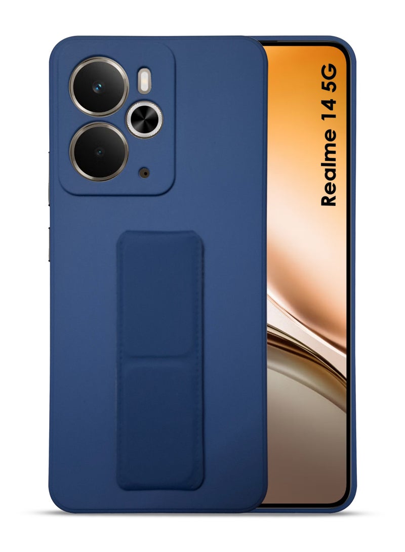 Realme 14 5G Hand Grip Case Cover - Magnetic Hand Grip Holder & Kickstand - Strong Grip for Magnetic Car Holder, Stylish Silicone Case & Functional, Ultimate Convenience & Hands-Free Viewing - Navy Blue - Image 1