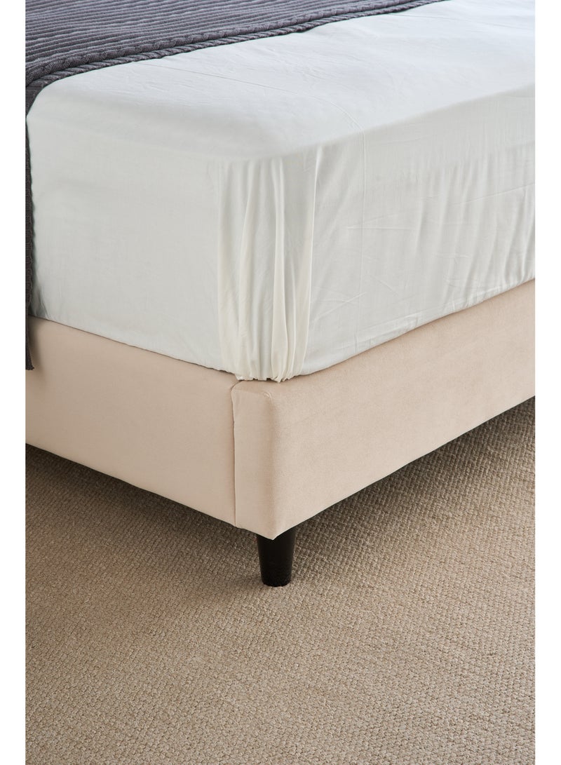 Panax Queen Size Bed Frame - Stylish & Comfortable | Velvet Upholstered Headboard | Sturdy & Noise-Free | Wooden Slats | No Box Spring Needed | Quick Assembly | Light Beige - Image 4